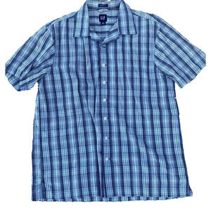 Gap classic fits shirt for men 100% Cotton plaid short sleeve Y2K size M A000174